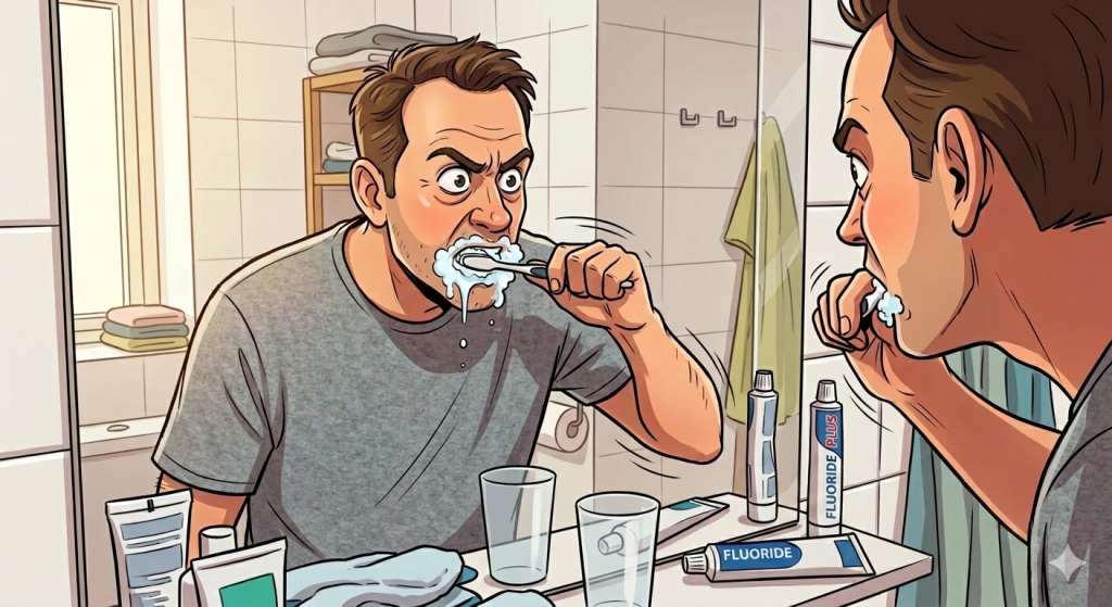 patient brushing his teeth because he knows, cause Dr. Kunwar showed him.